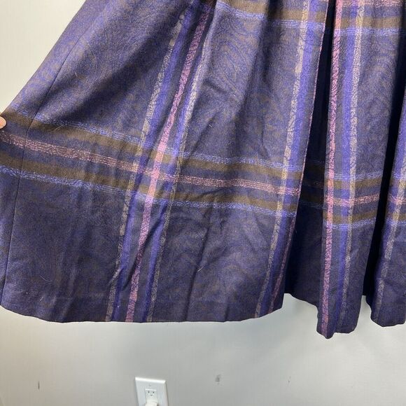 Geiger Austria Vintage Long Pleated Wool Midi Skirt Size 38 Purple Plaid - Picture 6 of 16